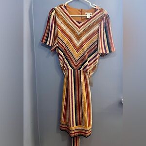 London Times Chevron Striped Mini Dress - Orange, Purple, White